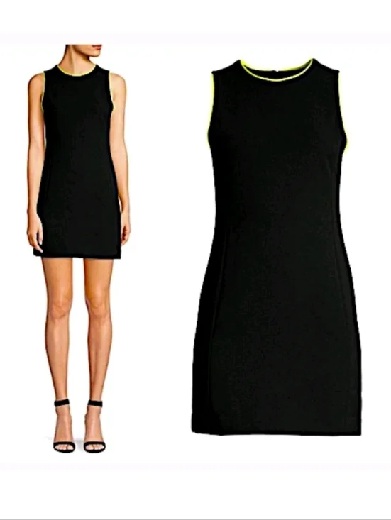 Alice + Olivia Black Mini Dress with Neon Yellow Trim - Picture 6 of 12